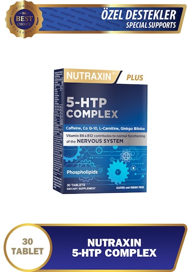 Nutraxin 5-HTP Complex 30 Tablet–Serotonin Desteği, B6 & B12 Vitaminli, Ginkgo Biloba ve Koenzim Q10 İçerikli