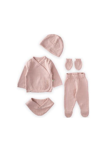 Cigit Organik Hastahane Çıkışı Bebek Takımı 0-3 Ay Pudra Pembe Pudra Pembe