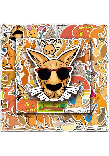50 Adet/takım Kanguru Çıkartmaları Su Geçirmez Kendinden Yapışkanlı Karalama Defteri Dizüstü Bilgisayar Karikatür Çıkartmaları El Sanatları Ürünleri Kaesi Çok Renkli