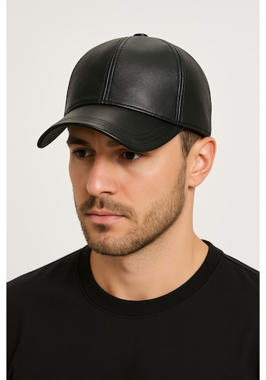 Hmo Store Siyah Hakiki Deri Şapka Siyah