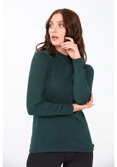 Desen Triko Kadın Likralı Uzun Kol Basic Yarım Balıkçı Bluz 0240016 Nefti Nefti