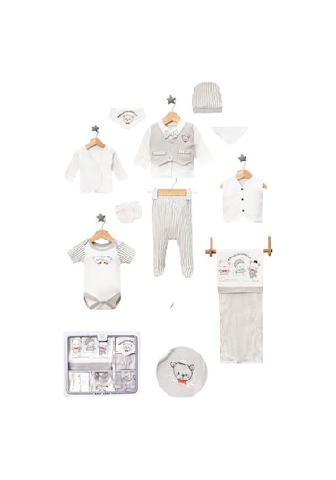 Yelekli Papyonlu 10 Lu Hastane Çıkış Seti Gri