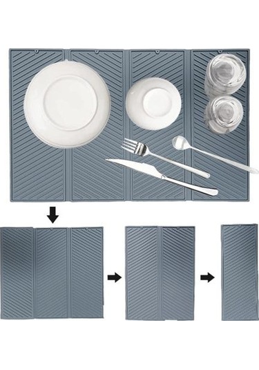 Büyük Silikon Drenaj Mat Güvenli Mutfak Yastık Pedi Yükseltilmiş Kenarlı Drenaj Mat Düzenli Tezgah Üstü