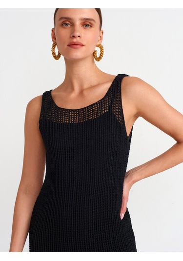 Dilvin Askılı Ajurlu Astarlı Triko Elbise 101a90206 Siyah