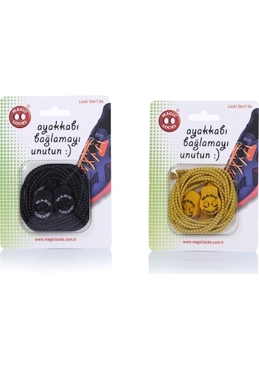 Magic Locks Yuvarlak Akıllı Ayakkabı Bağcık 2'li Set Siyah-sarı