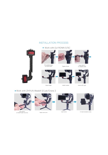 Geeroyoo Alüminyum Stabilizatör Dönme Kolu: Djı Ronin S/sc, Zhiyun Weebill S/lab/crane 3 Uyumlu, Monitör/led Işık Mikrofon Montajı