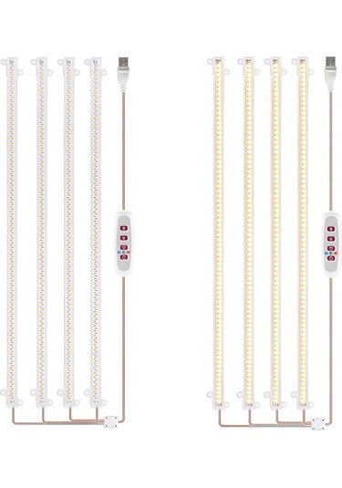 Mufunye Bitki Büyüme Işığı Led Şerit 8w 168led 4000k 169.2lm - 5 Kademe Parlaklık & 8/12/16h Zamanlayıcı İle Sera Hidroponik Sukulent İçin 4 Çubuk