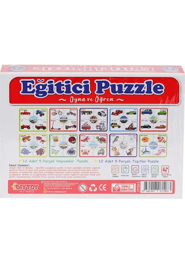 7196 Çark Puzzle Hayvanlar Taşıtlar 60 Parça