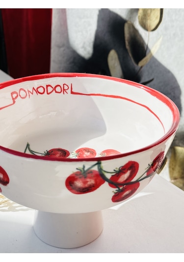 Pomodori Domates Desenli Seramik Meyvelik 20 Cm Çok Renk