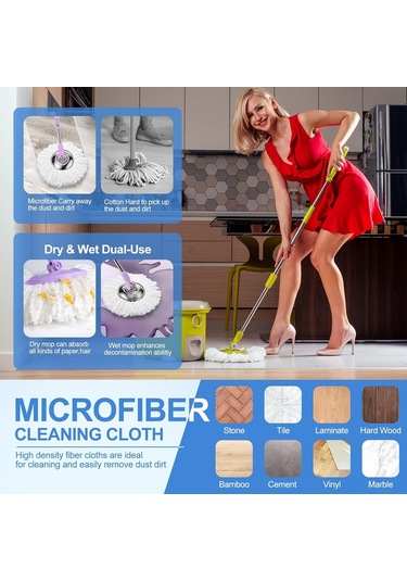 Yaleker 3 Adet 16cm Mikrofiber Döner Mop Ucu Değiştirme Seti - 360 Derece Döner, Yumuşak Temizleme, Tüm Yüzeyler İçin Beyaz