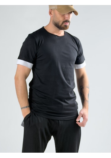 Cocopelli Oversize Beyaz Parçalı Siyah Erkek T-shirt Coc3074