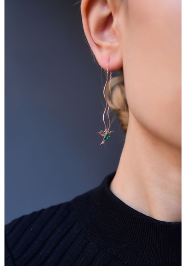 Papatya Silver 925 Ayar Gümüş Rose Kaplama Sevgi Kuşu Telli Küpe Tekli