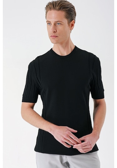 Efor Slim Fit Bisiklet Yaka Kısa Kol Siyah Triko Tr 869 Siyah