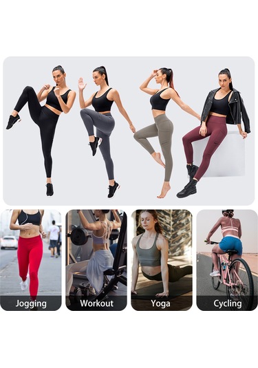 Kosona Kadınlar Yüksek Bel Dört Cep Spor Tayt - Yoga, Koşu, Bisiklet İçin Dayanıklı Nilon-spandex Gri Avrupa Numara 6/m Gri