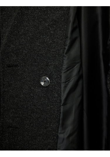 Koton Uzun Kollu Kruvaze Düğmeli Ekstra Uzun Kaşe Kaban Antrasit 6wak00162ew Antrasit