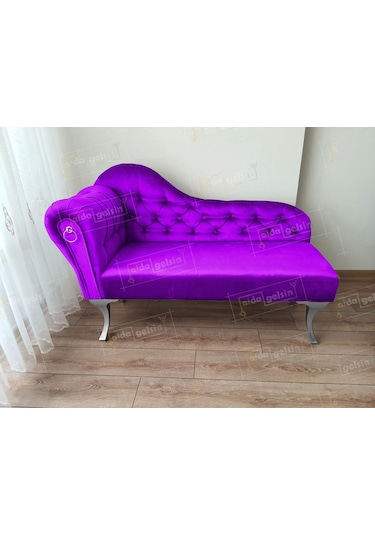 Dekoratif Bihter Koltuk Josefin Puf 130 Cm Gümüş Ayak Lila