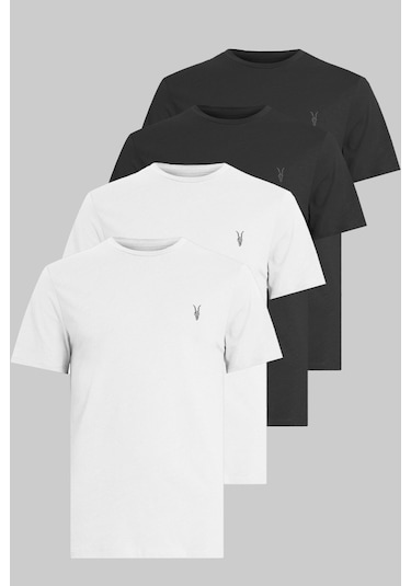 Erkek Siyah-Beyaz Standart Bisiklet Yaka 4'lü Tişört Siyah - Beyaz