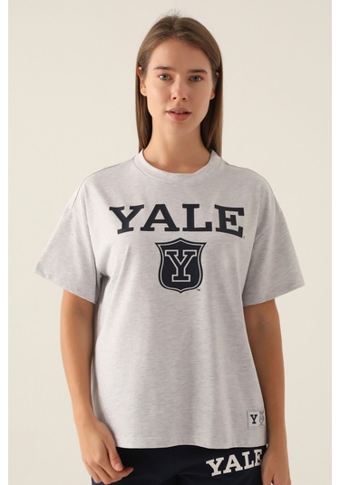 Yale Emblem Kar Melanj Kadın T-shirt 5274-42818 Kar Melanj