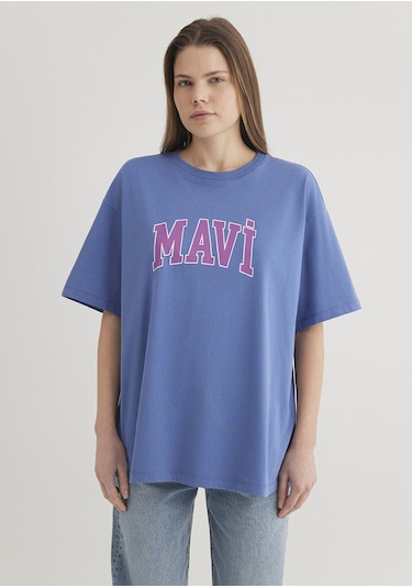 Mavi - Mavi Logo Baskılı Mavi Tişört 1600843-70662 Mor