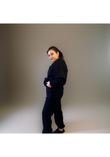 Ceyss Design Unisex Üç İplik Şardonlu Sweatshirt Eşofman Takımı-siyah Siyah