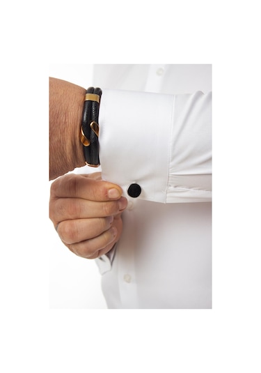 Beyaz Ekstra Büyük Yaka 4 Drop Rahat Kesim Micro Kumaş Kol Düğmeli Regular Fit Erkek Gömlek - 189-1-dc24w 001