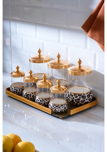 Acar Ortigia 8 Parça Cam Tepsili Baharat Seti Gold - Siyah