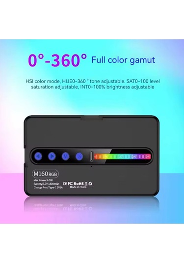 Neevoyu M160 Yeni Rgb Renkli Işık Paneli - 138 Led, 2700k-6500k, 95+ Crı, 1800mah Pil, 120 Açı, Klips Ve Usb-c Siyah