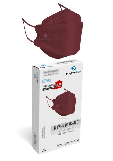 Kf94 Kore Tipi, 4 Katlı, Bordo Maske, Uv Steril 2 Kutu/ 20 Adet