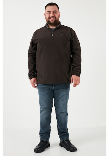 Buratti  Regular Fit Anti-Pilling Büyük Beden Dik Yaka Kışlık Şardonlu Erkek Polar 5906001B Antrasit