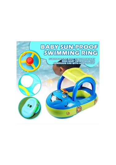 Bloomnest Şişme Bebek Yüzme Havuzu Şamandırası, Gölgelikli Güvenli Taşınabilir Güneş Korumalı, Erkek Kız Kapalı Açık Havuz İçin Yürümeye Başlayan Çocuk Yüzme Halkaları Mavi Mavi