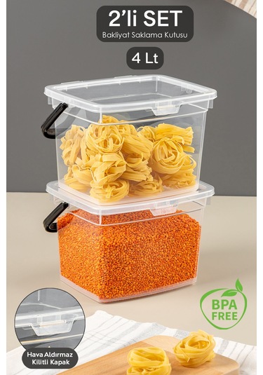 2 Parça Deterjan , Un Ve Bakliyat Saklama Kabı-erzak Saklama Kutusu Şeffaf 2 X 4 Lt Şeffaf