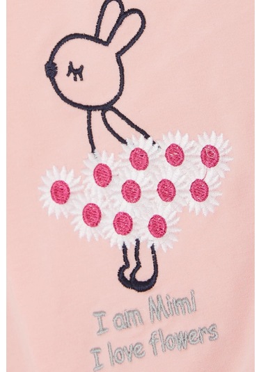 Breeze Kız Çocuk Eşofman Takım Çiçek Temalı Tavşancık Nakışlı 1-4 Yaş, Pembe-pembe Pembe