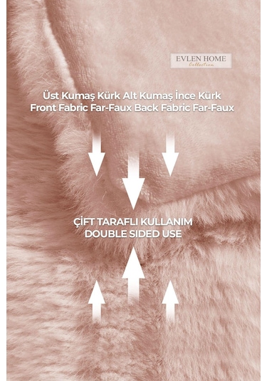 Evlen Home Kürk Yatak Örtüsü Çift Kişilik Dolgulu Peluş Yumuşak Çift Taraflı Yorgan 3 Parça Loria Pudra