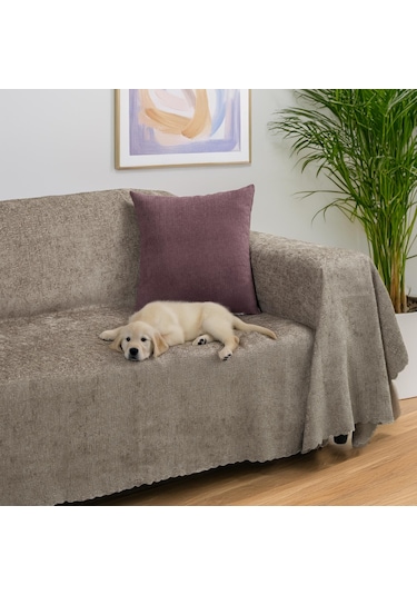 Jakarlı Şönil Koltuk Örtüsü Kanepe Örtüsü Koltuk Şalı 175x300 Kaymaz Kapuçino Kapuçino