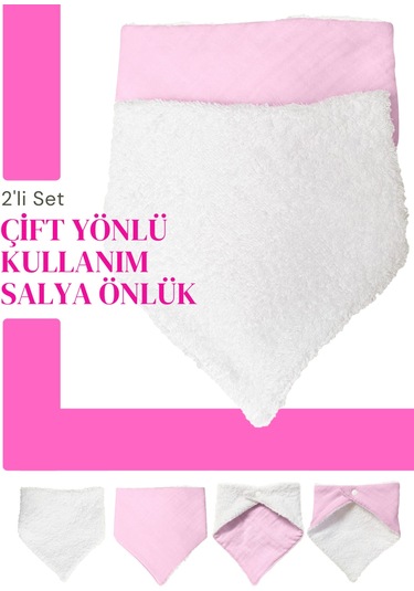 Bebek Ağız Bezi Salya Önlüğü Fular Çok Amaç 2'li P-byz Pembe - Beyaz