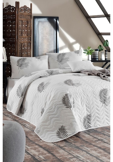 Enlora Home Kapitone Yatak Örtüsü Seti Tek Kişilik Palma Gri