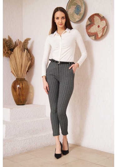 Darlin Moda Siyah Zigzag Desenli Slim Fit Pantolon Dm3000 Siyah