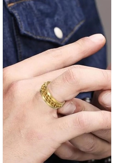 Ortası Dönebilen Zincirli Erkek Kadın Anti-stres Çelik Alyans Yüzük Cl43 Sarı