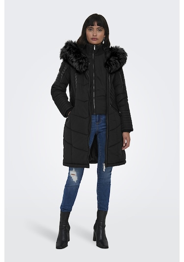 Only Kapüşonlu Siyah Kadın Kaban 15295396 001