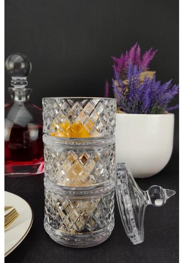 Digithome Ayaklı 3 Katlı Cam Sunumluk Kurabiyelik Ve Şekerlik 21 Cm Ku.mkz.003