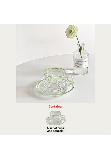 Kosona Yeşil Zambak Desenli 301-400ml Cam Bardak: Fransız Stili下午茶, Kafe Ve Çay İçin, Kaliteli Materyal, Moda Tasarım