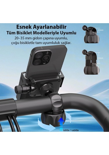 Ally Motosiklet Bisiklet Scooter İçin 360 Derece Dönebilen Gidon Bağlantılı Telefon Tutucu Siyah