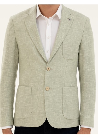 Cacharel Çağla Yeşili Slim Fit Yün İpek Karışımlı Ceket Yesıl