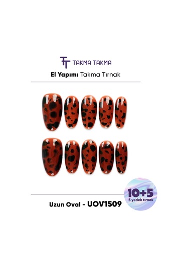 15'li Kahverengi Uzun Oval Uov1509 10'lu Tekrar Kullanılabilir El Yapımı Protez Takma Tırnak L