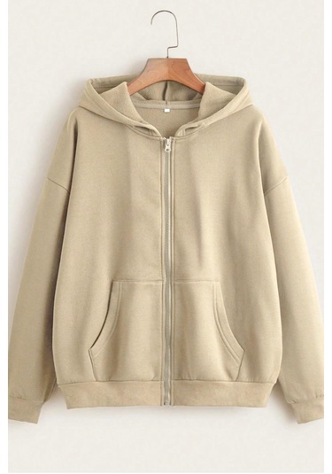 Unisex Mevsimlik 2'li Paket Kahve Ve Bej Renk Fermuarlı Kapüşonlu Hırka Kahve Bej