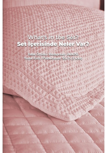 Evlen Home Joy Pamuklu Yatak Örtüsü Seti Çift Kişilik 3 Parça Elyaf Dolgulu Yumuşak Günlük Yıkanabilir Pudra