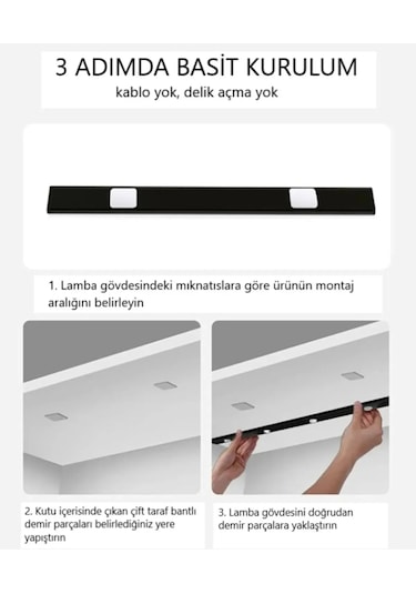 60 Cm Hareket Sensörlü 3 Renk Usb Şarj Dim Edilebilir Aplik Siyah