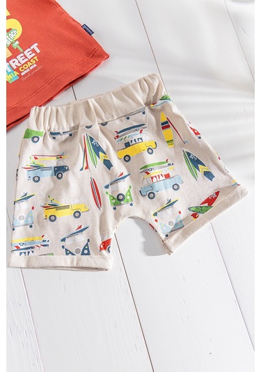Palmiye Desenli Yazlık Şortlu Erkek Bebek Takım 001