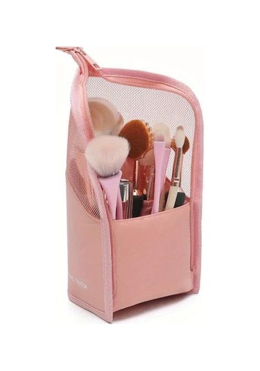 Gateesat Pembe 1 Adet Şeffaf Makyaj Çantası Seyahat Kozmetik Fırçası Organizer Çok Amaçlı Pembe
