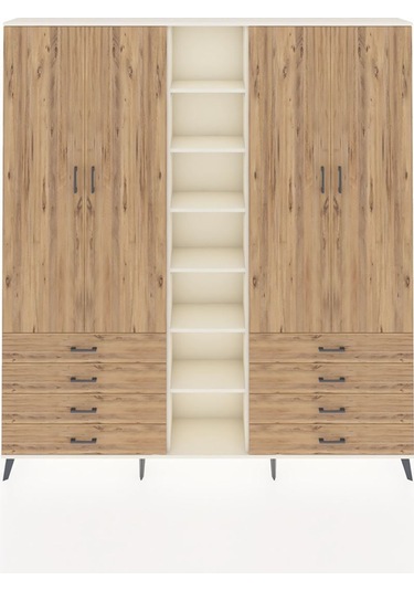 Arges Dolap 10 Raflı 8 Çekmeceli 2 Askılı 220x30x243 Aytaşı-çam/çam Atlas Çam/atlas Çam